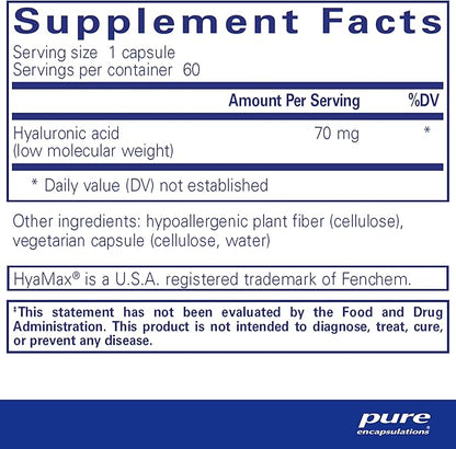 Pure Encapsulations Hyaluronic Acid - for Skin Hydration, Joint Lubrication & Joint Health* - Effective Absorption - Gluten Free - Vegan & Non-GMO - 60 Capsules