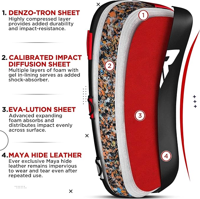 RDX Muay Thai Pad for Training, Curved Kickboxing Kicking Strike Shield, Coaching Kick Boxing, MMA, Martial Arts, Karate, Taekwondo, Punching, Foot, Knee and Elbow Target (One Pad Only)