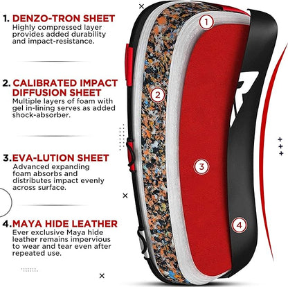 RDX Muay Thai Pad for Training, Curved Kickboxing Kicking Strike Shield, Coaching Kick Boxing, MMA, Martial Arts, Karate, Taekwondo, Punching, Foot, Knee and Elbow Target (One Pad Only)