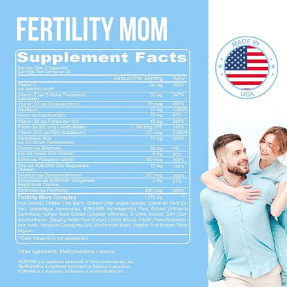 YOU'RE NATURAL Conception Fertility Vitamins for Women - Prenatal Vitamins - Myo-Inositol, D-Chiro Inositol & Folate, Regulates Cycle, Aid Ovulation, Hormonal & Ovarian Support, Vitex, 30 Day Supply