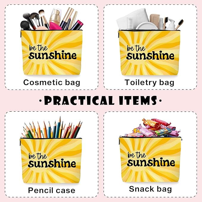 Yellow Boho Sunshine Inspirational Makeup Bag Cosmetic Bag - Cute Yellow Accessories, Yellow Sunshine Decor, Ideal Return Birthday Gifts for Women. (081)