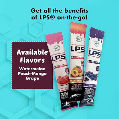 Nutritional Designs LPS Liquid Collagen & Whey Protein Supplement - Non-GMO Drink, Sugar-Free - Promotes Healthy Skin & Hair for Men & Women, Grape, Single Serve (100 Packets)