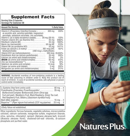 Natures Plus Hema-Plex Iron - 60 Slow-Release Mini-Tabs - 85 mg Chelated Iron - Total Blood Health - with Vitamin C & Bioflavonoids - Vegan, Gluten Free - 30 Servings