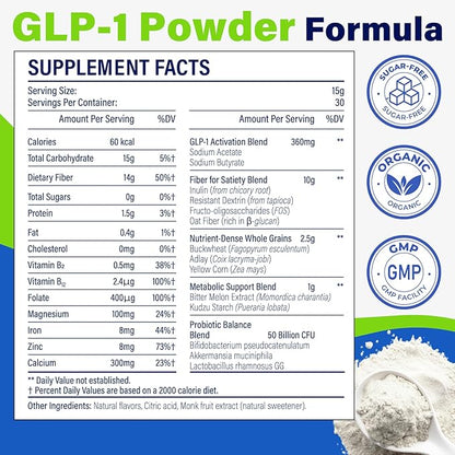 GLP-1 Supplement, GLP1 Supplements Women, GLP-1 Powder 1500MG with Akkermansia Muciniphila Probiotic & High Fiber for Energy, Digestion, Gut, Overall Health, 8 Pack