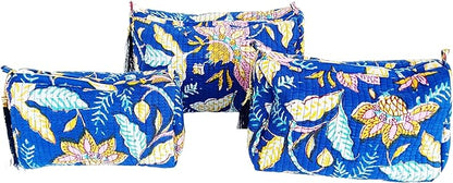 Rastogi Handicrafts Cosmetic Bags Set, 3 Piece Make Up Organizer Bag Storage Bags With Zipper Closure (3, Blue, Design-1)