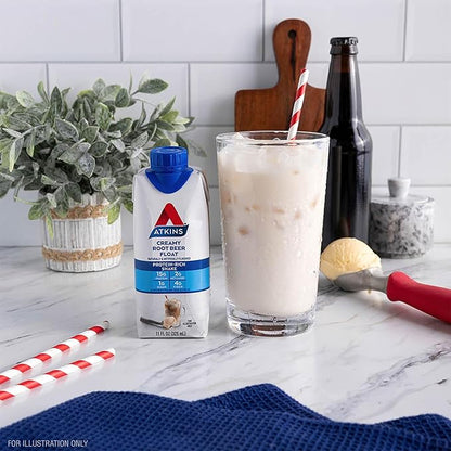 Atkins Protein Rich Shake, Creamy Root Beer Float, High Protein, Low Glycemic, Gluten Free Liquid, - keto, 12 Count (3 Packs each with 4 Shakes)