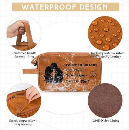 Retirement Gifts Toiletry Bag for Men PU Leather Men's Toiletry Travel Bag Large Shaving Kit Bag Water Resistant Cosmetic Bag Pouch for Groom Bathroom Traveling(Husband)