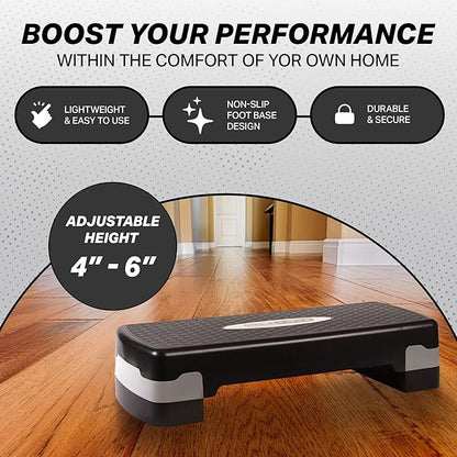 HolaHatha Compact Portable Aerobic Step Platform Exercise Fitness Equipment, Cardio Stepper with Adjustable Height for Home Gym