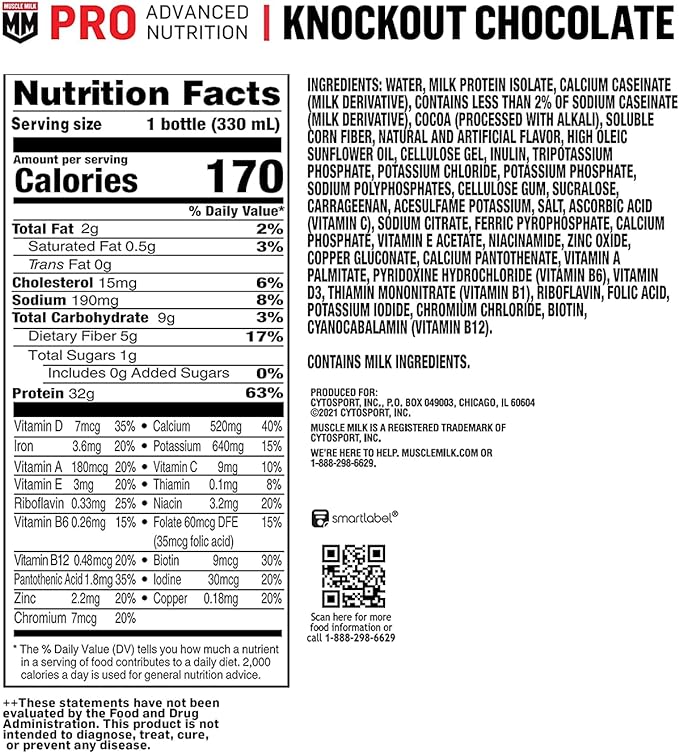 Muscle Milk Pro Series Chocolate Peanut Butter Protein Shake 40g Protein Pack of 12 & Pro Advanced Nutrition Knockout Chocolate Protein Shake 32g Protein Pack of 12