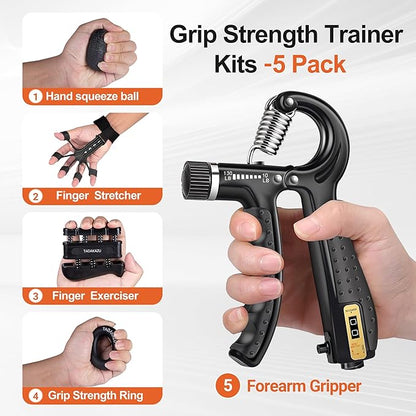 Grip Strength Trainer Kit (5 Pack) Adjustable Resistance