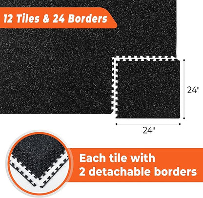 SUPERJARE 0.4 Inch Gym Flooring for Home Gym 12 Tiles