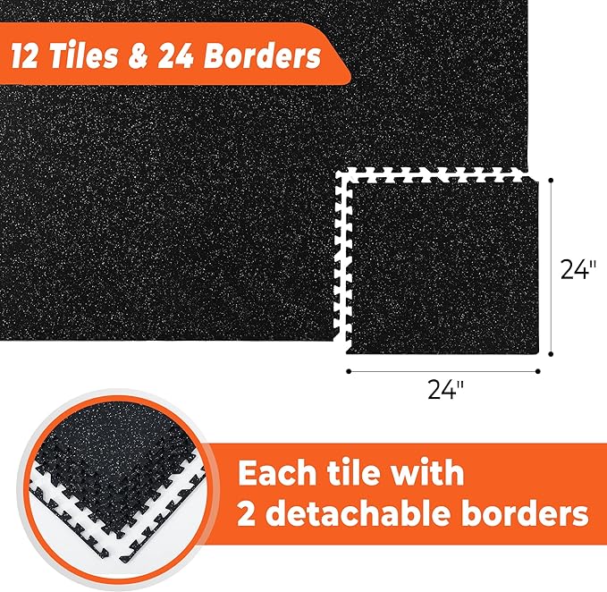 SUPERJARE 0.4 Inch Gym Flooring for Home Gym 12 Tiles