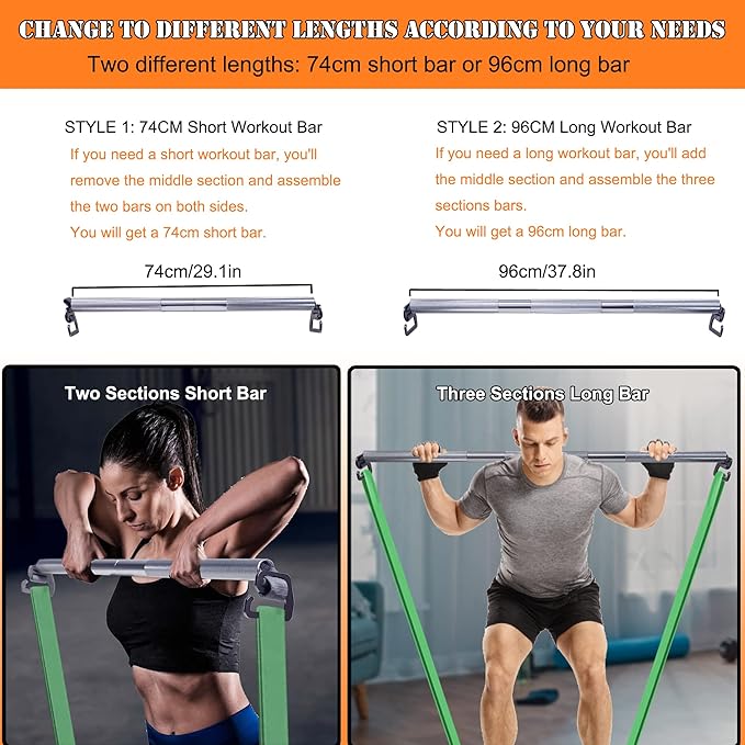 J Bryant Fitness Resistance Band Exercise Bar Large 37.8" Length