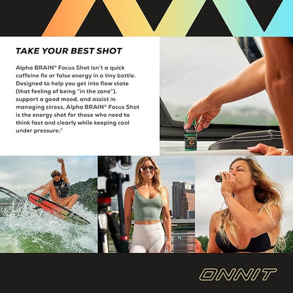 ONNIT Alpha Brain Focus Energy Shot Supplement - Energy, Focus, Mood, Stress, Brain Booster Drink - Peach (2.5 fl oz, 6 ct)
