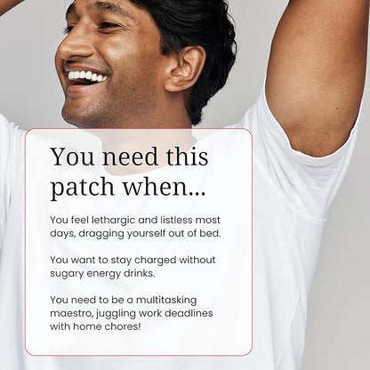 The Patch Remedy Energy Patches - 30 Topical Patches with Caffeine from Guarana Extract, Taurine, Glucuronolactone, Green Tea, Vitamin B3, B5, B6, Transdermal Caffeine Patches Energy