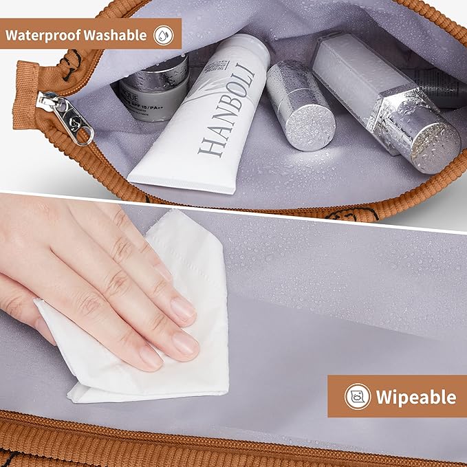 WLLWOO Makeup Bag-2pcs Smile Face Corduroy Cosmetic Bag Zipper Interior Waterproof Pencil Case Coin Purse Travel Toiletry Small Makeup Pouch For Women