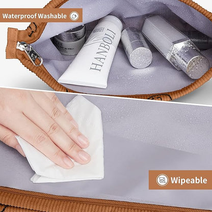 WLLWOO Makeup Bag-2pcs Smile Face Corduroy Cosmetic Bag Zipper Interior Waterproof Pencil Case Coin Purse Travel Toiletry Small Makeup Pouch For Women