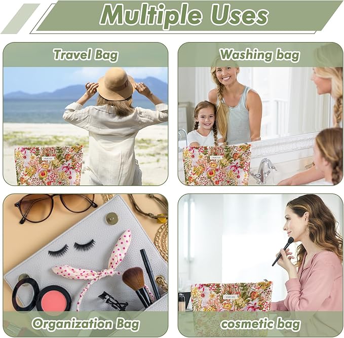 Flower Makeup Bag Travel Large Floral Cosmetic Bag for Women Cute Makeup Pouch Zipper Cosmetic Pouch for Purse Jacquard Aesthetic Skincare Organizer Bag Portable Toiletry Bag (Garden)