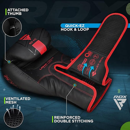 RDX Kids Boxing Gloves Sparring and Muay Thai Maya Hide Leather, Kara Patent Pending Junior Training Mitt for Kickboxing, Punching Bag, Focus Pads, MMA, Thai Pad, Double End Ball Punching Gloves