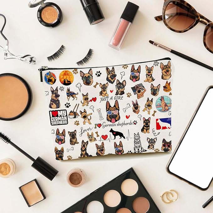 German Shepherd Gifts, Dog Makeup Bag, Dog Lover Gifts for Women, Funny Cosmetic Bag Birthday Christmas for Her, Sister, Daughter