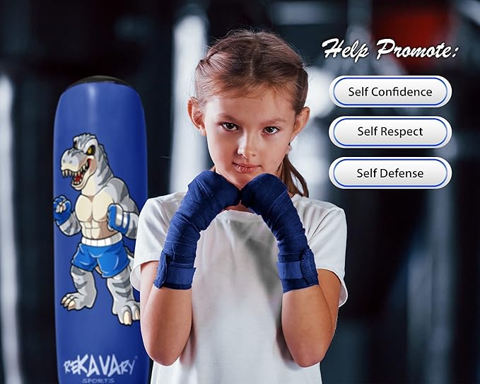Punching Bag for Kids - 5' 3" Tall and Stable - Ninja Kids Inflatable Punching Bag Combo Kit with Kids Boxing Gloves, a Pump and Repair Kit. Boxing Bag for Immediate Bounce Back