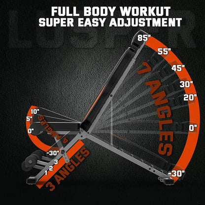 Lusper Adjustable Weight Bench Foldable - 660/800 Lb 3 Sec