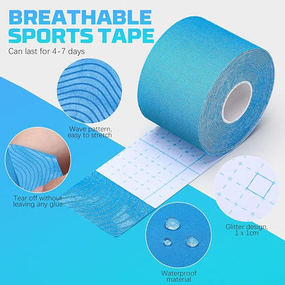 3 Rolls Kinesiology Tape, 3 Color 2 Inch x 16.4 Feet Uncut Sports Tape with Scissors, Elastic Athletic Tape Waterproof Knees Tape for Ankle Wrists Shoulders Muscle Exercise and Daily Use