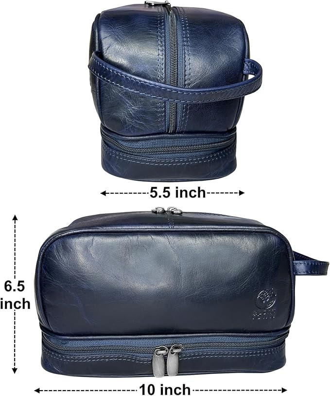 RUSTIC TOWN Leather Toiletry Bag for Men Travel Shaving Dopp Kit Toiletries Organizer Cosmetic Makeup Bag for Women
