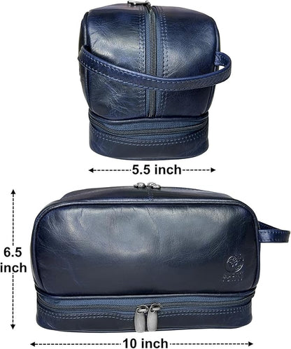 RUSTIC TOWN Leather Toiletry Bag for Men Travel Shaving Dopp Kit Toiletries Organizer Cosmetic Makeup Bag for Women