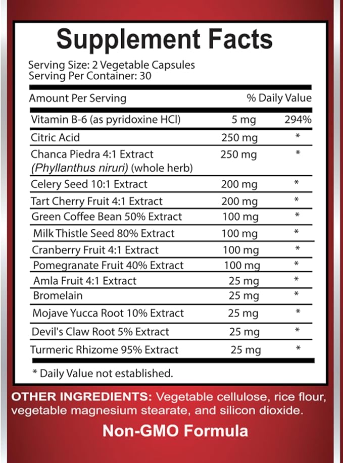 URIC Acid Formula - Kidney Herbal Supplements Pills, Natural Uric Acid, Uric Acid Control, Uric Acid Flush, Uric Acid Vitamins for Men and Women - 1 Bottle 60 Capsules
