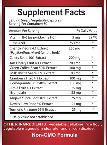 URIC Acid Formula - Kidney Herbal Supplements Pills, Natural Uric Acid, Uric Acid Control, Uric Acid Flush, Uric Acid Vitamins for Men and Women - 1 Bottle 60 Capsules