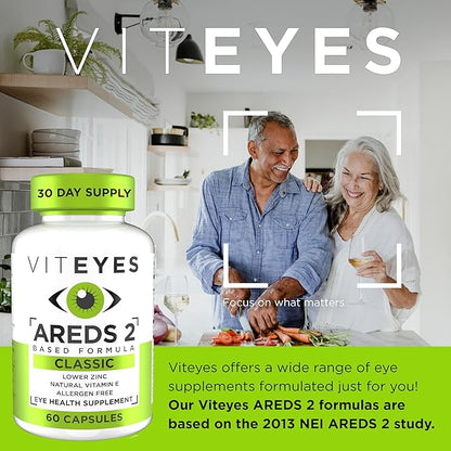 Viteyes AREDS 2 Eye Vitamins, Classic Macular Support, Allergen Free Capsules, with Natural Vitamin E, Vitamin C, Zinc, Copper, Lutein & Zeaxanthin, Eye Doctor Trusted, Manufactured in The USA, 60 Ct