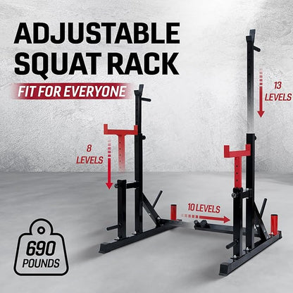 Yes4All Squat Rack for Home Gym, Adjustable Barbell Stand Rack, Multi-Function Weight Lifting, Dip Bar Station, Bench Press Rack Stand, Weight Plate Storage - Capacity Up to 600LBS