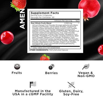 Amen Fruits, Daily Fruits Vitamins Supplements, Over 20 Whole Fruit Extracts - Raw Multivitamin, Berries, Antioxidant Polyphenols Superfood & Flavonoids - Tropical Fruits - Non-GMO - 90 Capsules
