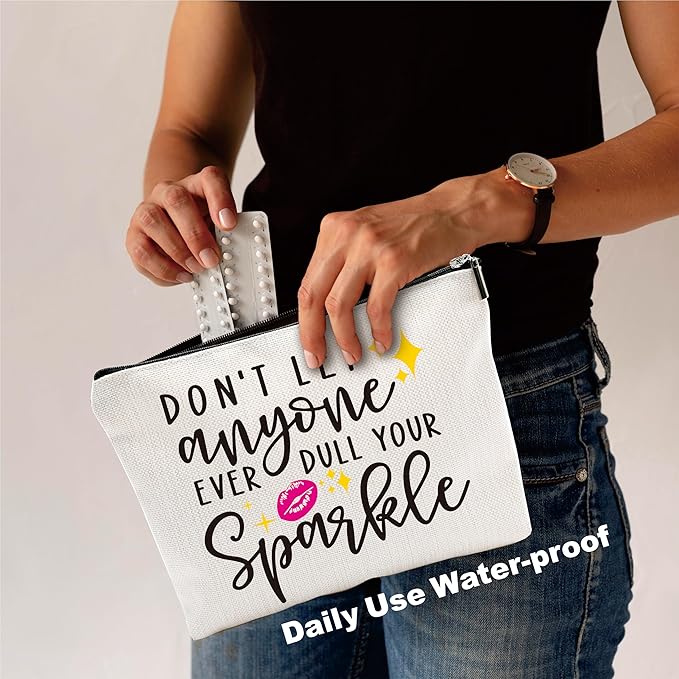 Positive Makeup Bag - Don't Let Anyone Ever Dull Your Sparkle - Girl Power Cosmetic Bag, Quotes Toiletry Bag, Gift For Girls, Besties, Personal Care & Accessories - A30