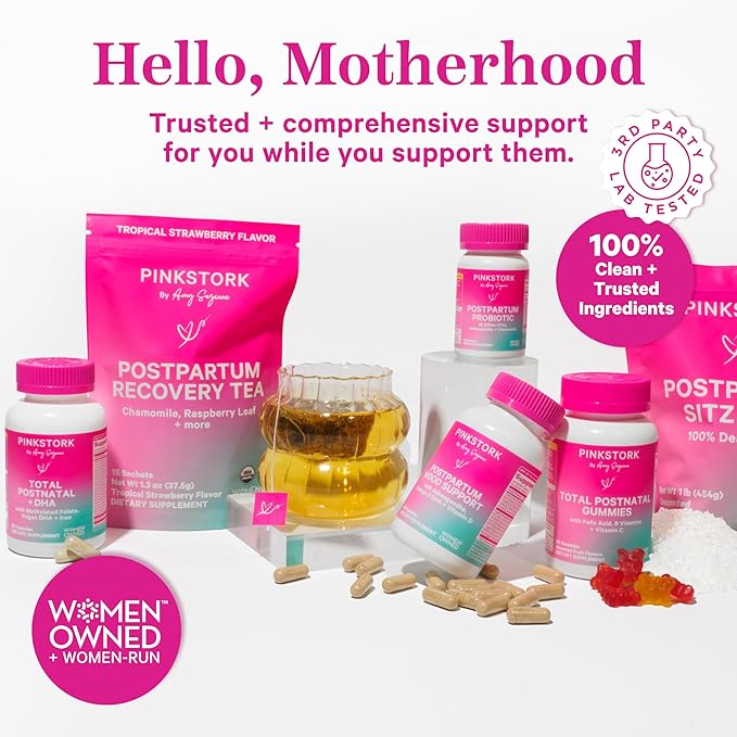 Pink Stork Total Postnatal Vitamins for Women - Mint Essenced Capsules with Vegan DHA, Iron, Folate, and Vitamin B12, Postpartum Recovery Essentials - 1 Month Supply