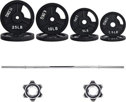 Signature Fitness Cast Iron Standard Weight Plates Including 5FT Standard 95-Pound Set (85 Pounds 10 Pounds