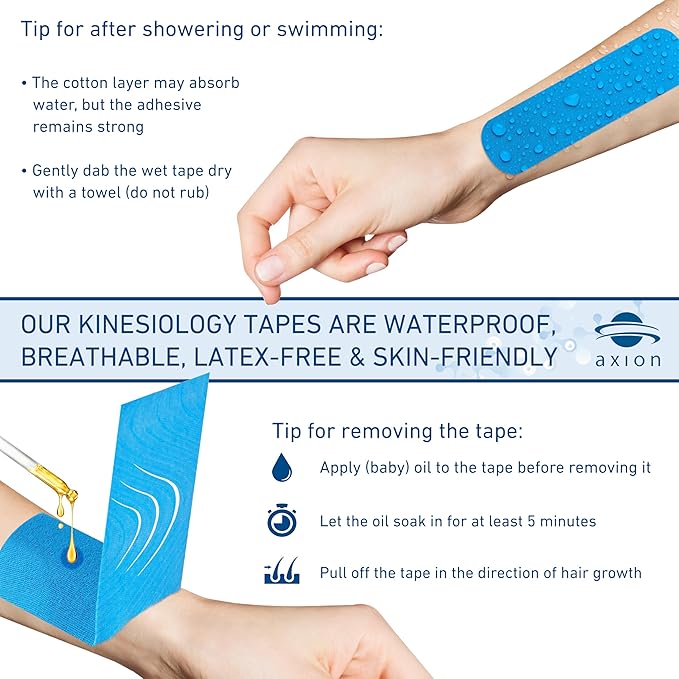 Kinesiology Mixed Set of 3 Units from axion | Different Waterproof Colours | Skin-Friendly Elastic Self-Adhesive Bandage Physio Tape | Ideal for Sports and Everyday Use, Soccer Tape