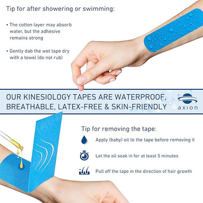 Kinesiology Tape Uncut | 2 Rolls of Athletic Sports Tape in Blue and Red | 16ft Length and 2'' Width per Roll | Waterproof • Skin-Friendly • Elastic | Ideal for Sports | axion