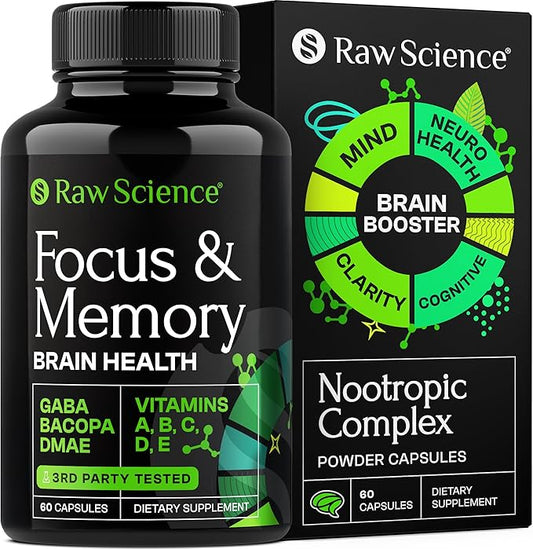 Nootropics Brain Supplements for Memory & Focus with Huperzine A, Phosphatidylserine, DMAE - Brain Health Support: GABA, Choline, DHA, Bacopa Monnieri, Memory Supplement for Brain Support, 60 Capsules