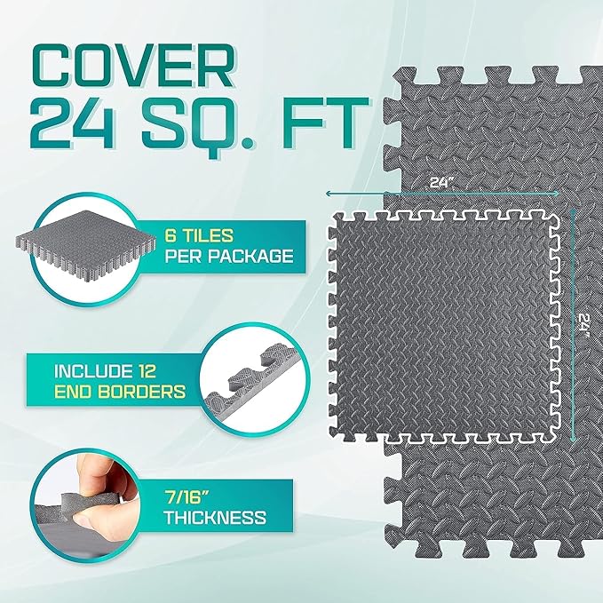 Yes4All 24SQFT-120SQFT Puzzle Exercise Mat for Home Gym