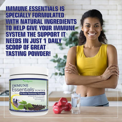Wellgenix Immune Essentials - Multivitamin Powder for Men, Women & Kids - Vegan Supplement with Vitamins C, D Elderberry Zinc, Echinacea for Toddler, Kid & Adult - 7.57g (Raspberry Lemonade)