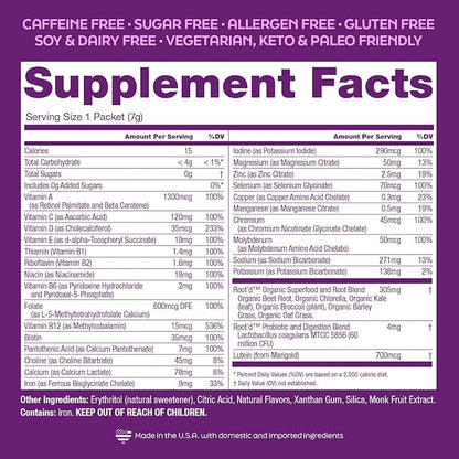 Root'd Prenatal Multivitamin Powder - 25 Vitamins & Minerals with 3x Electrolytes, Folate, Iron, D3 for Mom & Baby, 7 Superfood & Probiotics, Sugar-Free Vitamins & Hydration | 30 Vitamin Drink Packets