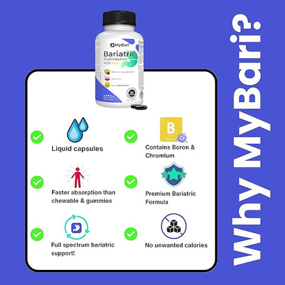 All-in-One Bariatric Multivitamin with Iron - Made in USA - for Men & Women - Supports Gastric Sleeve & Bypass with 42+ Fruit & Veggie Blend - 60 Liquid Capsules