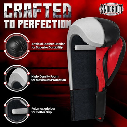 Knockout Gel Boxing Gloves for Men Women - Pro Training Sparring, Maya Hide Leather Muay Thai MMA Kickboxing, Adults-Kids Heavy Bag Workout Gloves for Boxing -Ultra-Wide Wrist Support 10 oz - 16 oz