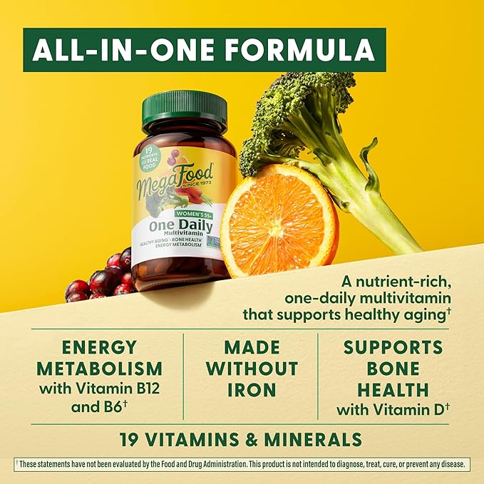 MegaFood Women's 55+ One Daily Multivitamin for Women with Vitamin A, Vitamin C, Vitamin D3 & Vitamin E for Optimal Aging Support- Plus Real Food- Bone & Immune Support Supplement- Vegetarian-90 Tabs