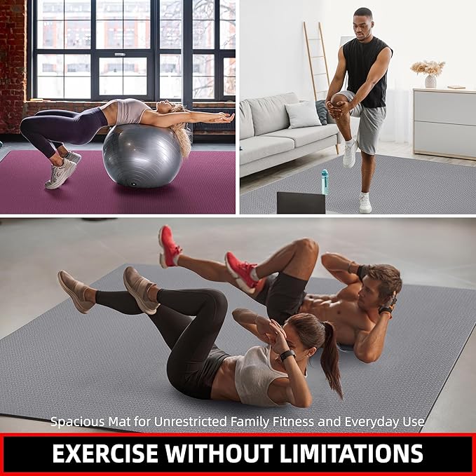 Extra Large Exercise Mat, 10'x6'/9'x6'/8'x6'/7'x5'/6'x4' (8mm/10mm) Thick Workout Mat for Home Gym Flooring, Garage, Shoe-Friendly, High-Density, MMA, HIIT, Weight Lifting, Cardio&Strength