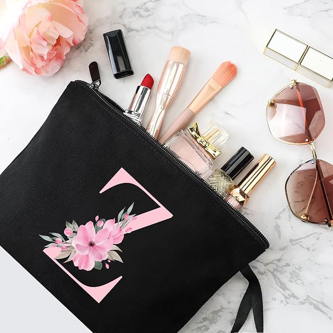 Vavabox A-Z Personalized Makeup Bag, Birthday Gifts for Women Mom, Gifts for Best Friend, Bride Bridesmaid Cosmetic bag (Z, Black)