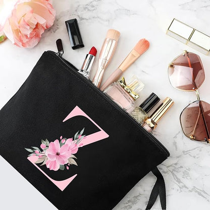 Vavabox A-Z Personalized Makeup Bag, Birthday Gifts for Women Mom, Gifts for Best Friend, Bride Bridesmaid Cosmetic bag (Z, Black)