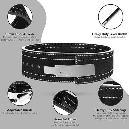 Weight Lifting Lever Belt Cowhide Gym Leather Belt 10mm Powerlifting